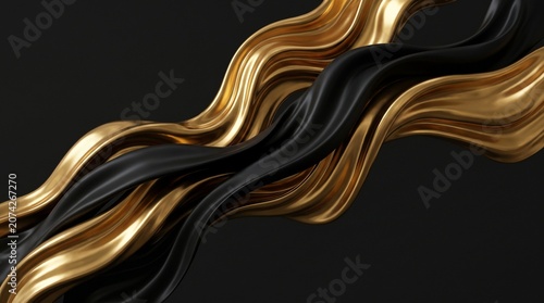 Abstract background with flowing liquid gold and black silk waves
