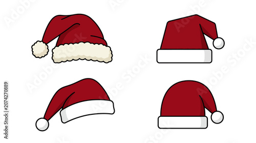 Photos A collection of four red winter holiday hats on white background