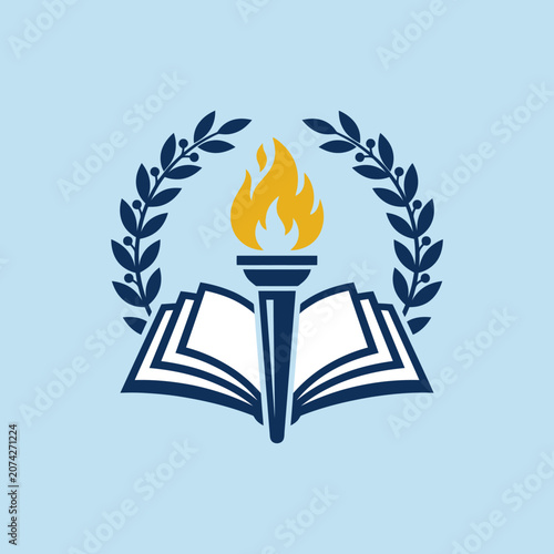 Canvas Print An educational emblem featuring a burning torch and open book