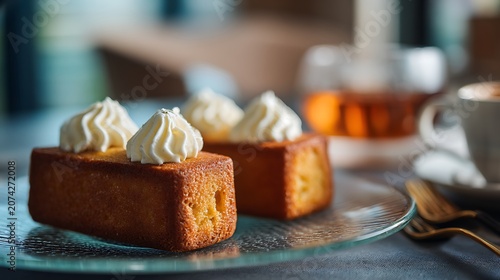 Cake Slice next to Cup in Cafe / カフェのカップの隣のケーキスライス