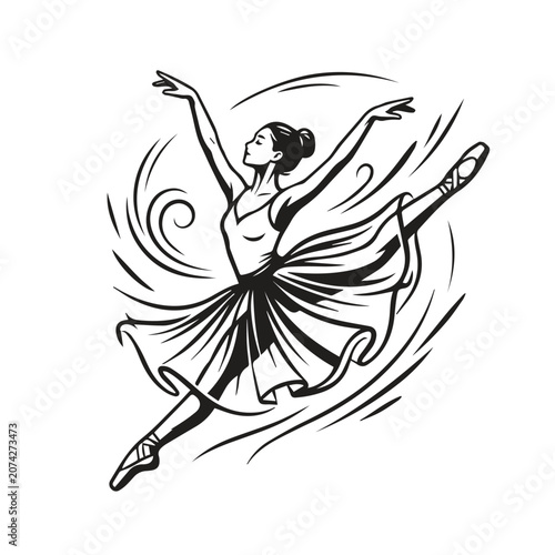 Obraz na płótnie Elegant ballet dancer performing a graceful leap sketch graphic with ballerina