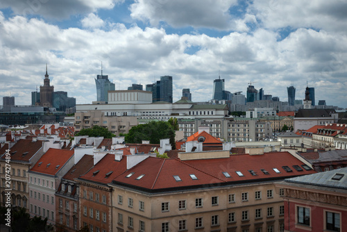 Old tenement houses and skyscrapers in Warsaw