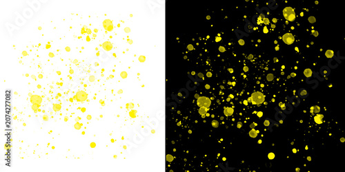 Fotografie Golden yellow paint splatters on transparent background for creative design