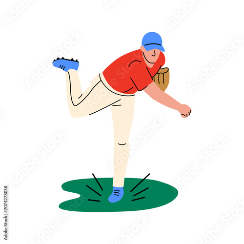 Bild auf Leinwand Vector illustration of a baseball pitcher in a dynamic throwing pose, in a doodl
