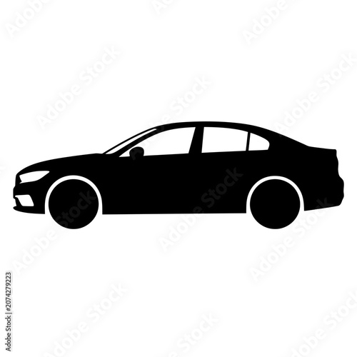 Принти на полотні Modern car silhouette, black vehicle icon, sedan outline, automotive shape isola