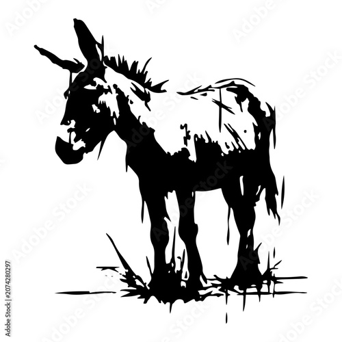 Cuadro en lienzo Donkey or mule silhouette, hand drawn ink style, farm animal burro sketch for ru