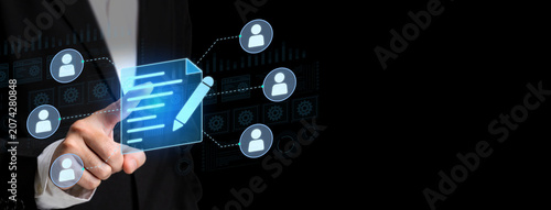Digital Signature and E-document Authentication: A business professional uses a stylus to digitally sign an electronic document on a futuristic interface.