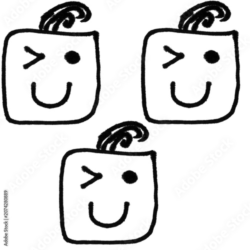 Doodle Square Smiley Face Set Vector Illustration