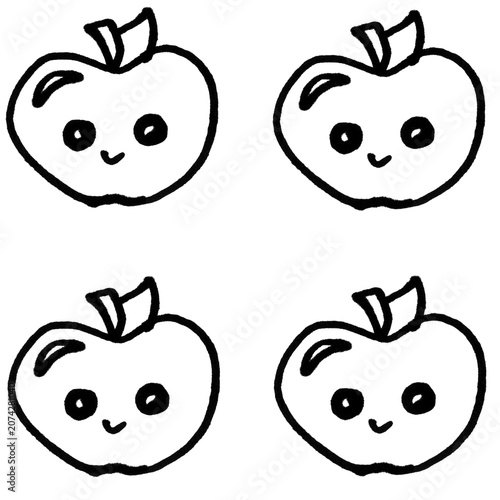 Doodle Happy Apple Fruit Set Vector Illustration
