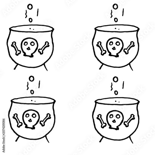 Doodle Witch Cauldron Pot Set Vector Illustration