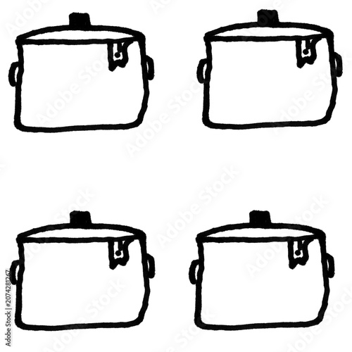 Doodle Square Cooking Pots Set Vector Illustration
