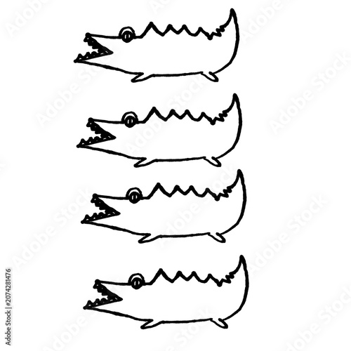 Hand Drawn Alligators Set Vector Illustration, Doodle Crocodile Wildlife Animal Elements

