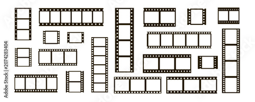 film movie reel transparent strip frame set with transparent background. roll old photograph filmstrip for camera and picture template with cinema style. analog vintage border for media layout