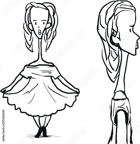 Принти на полотні A sketch of a girl or woman in a dress