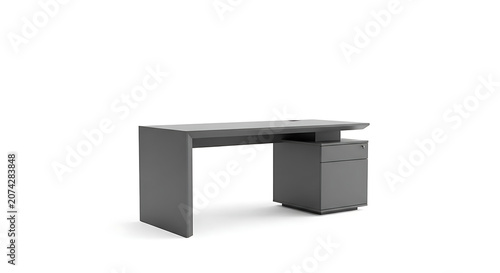 Modern minimalist gray office desk isolated on white background