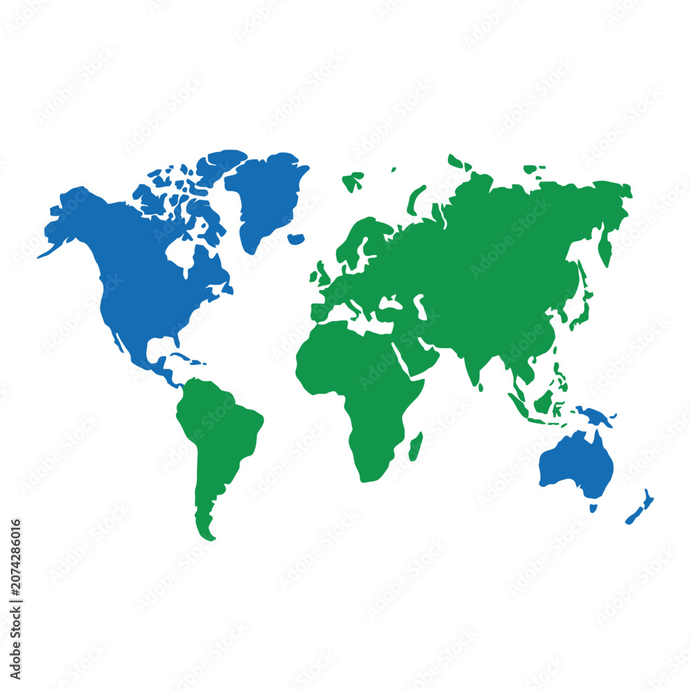 Fototapeta premium A simple world map illustration in blue and green colors