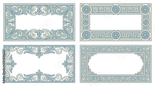 Slika na platnu Set of four decorative vintage frames with elegant floral patterns