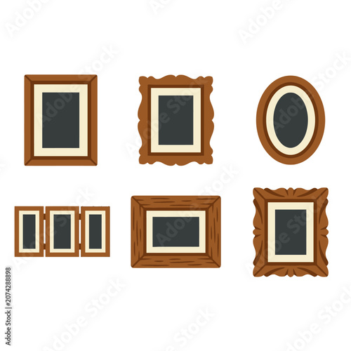 Set of vintage wooden picture frames on white background
