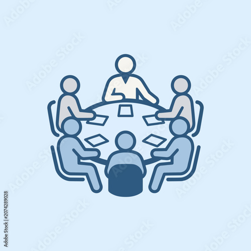 Business people sitting at a round conference table icon