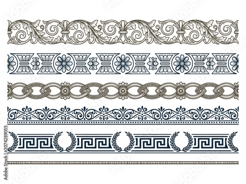 Collection of vintage decorative border designs on white background