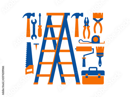 Flat vector illustration of various construction tools