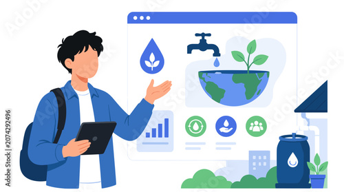 Person Using Tablet With Environmental Data Dashboard Visual.