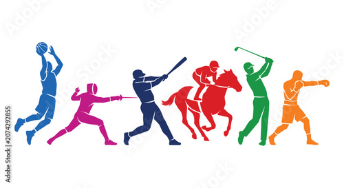 Tableau sur toile Athletic silhouettes depicting various sports activities in a vibrant multicolor