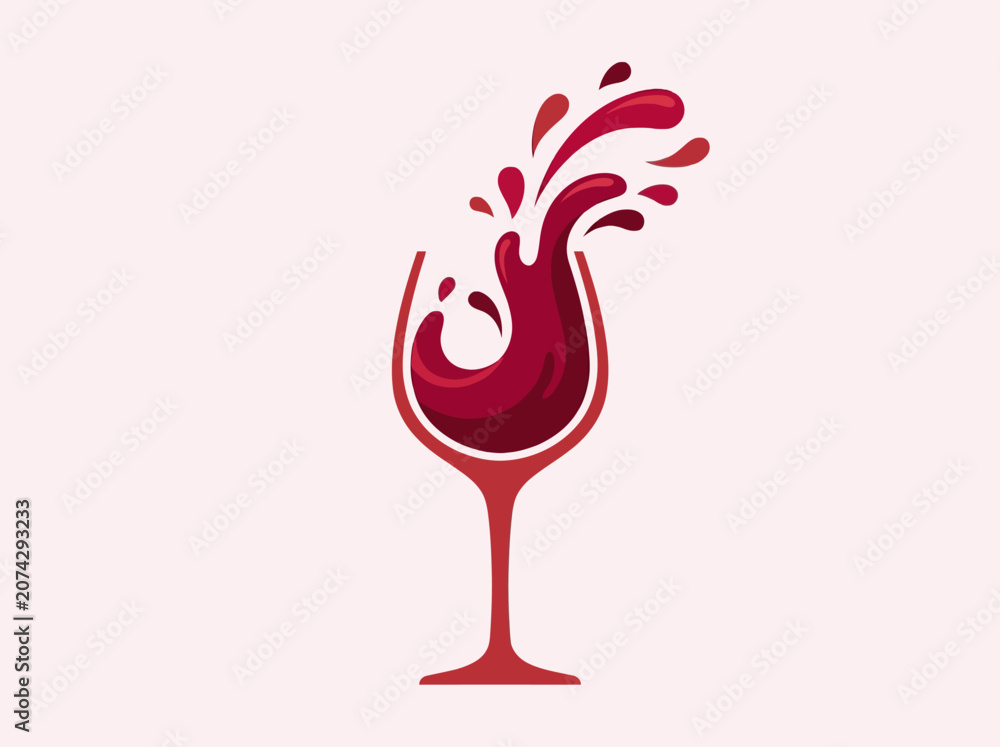 Fototapeta premium Red wine splashing out of a glass on a pink background