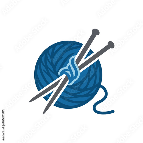 Foto Blue yarn ball with knitting needles creates a cozy craft moment