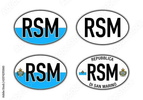 San Marino Republic, oval international vehicle registration code license plate, vector illustration
