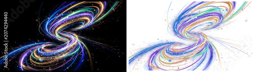 Colorful swirling patterns, vibrant abstract designs, rainbow curves, multicolored shapes