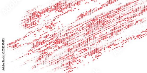 Red dotted bitmap pixel texture. Dither gradient pattern background. Bright 8 bit halftone pop art gradation wallpaper. Vector vanishing raster video arcade game backdrop for banner, poster, cover
