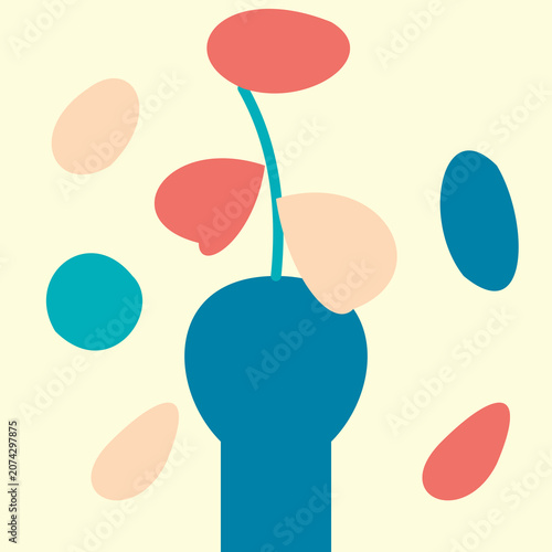 Foto Matisse inspired abstract botanical art featuring organic paper cutouts of a colorful flower in vase
