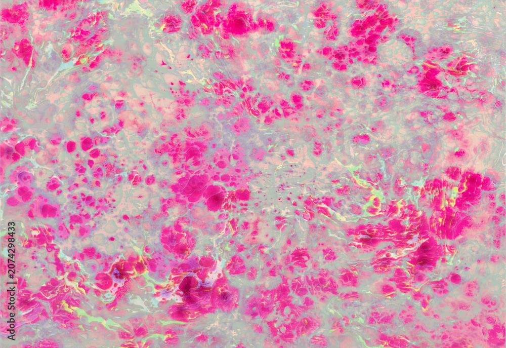 Obraz premium Abstract vibrant magenta and mint green fluid art background with detailed cellular marble texture.