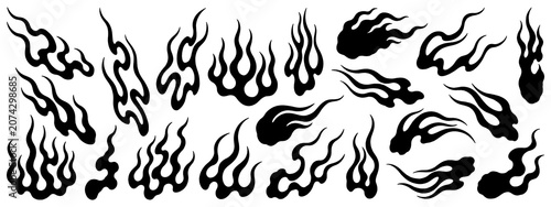 Hand-drawn fire illustrations isolated on a transparent background, Japanese style art