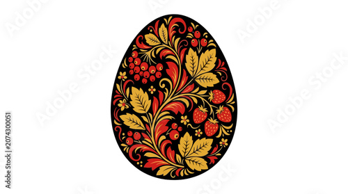 Bild auf Leinwand Traditional folk art floral pattern on a black Easter egg