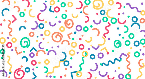 Foto Bright confetti and streamers in various shapes and colors on transparent background celebratory
