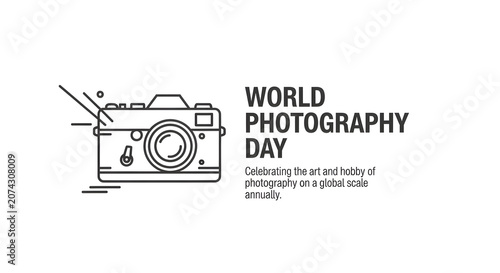 Minimalist line drawing of a camera for world photography day celebration