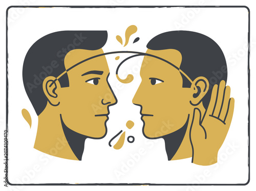 Canvastavla Stylized illustration of two men communicating and listening