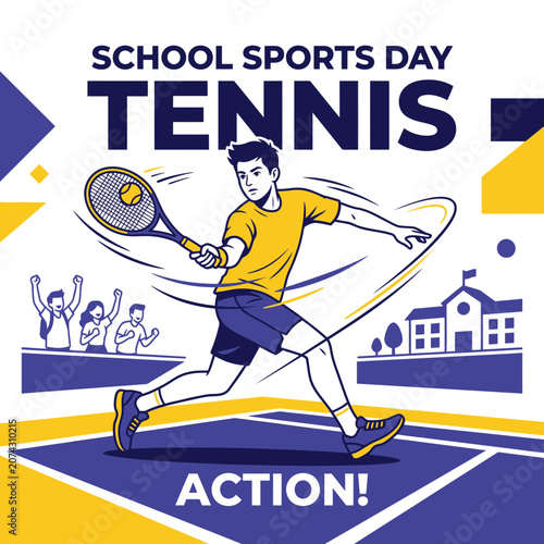 Energetic Tennis Player In Action During School Sports Day Celebration