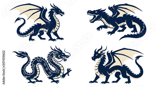 Canvastavla A collection of four different mythical dragon creature icons
