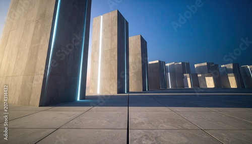 Modern abstract architecture with clean lines against a blue sky