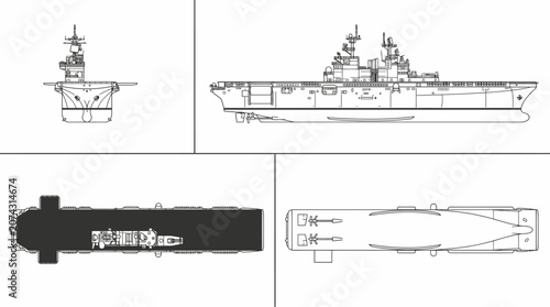 Fotografie LHD Amphibious Assault Ship Landing Helicopter Dock Silhouette