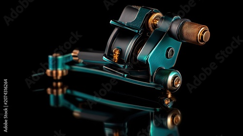 Professional teal and gold rotary tattoo machine.
