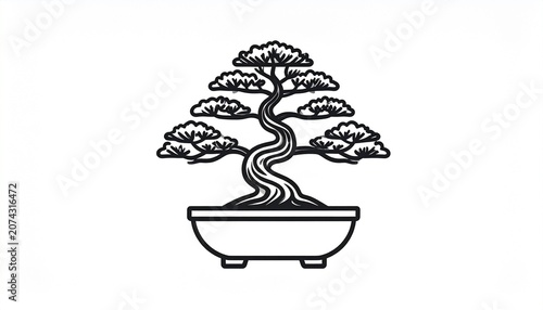 A bonsai tree grows in a pot on a table indoors.