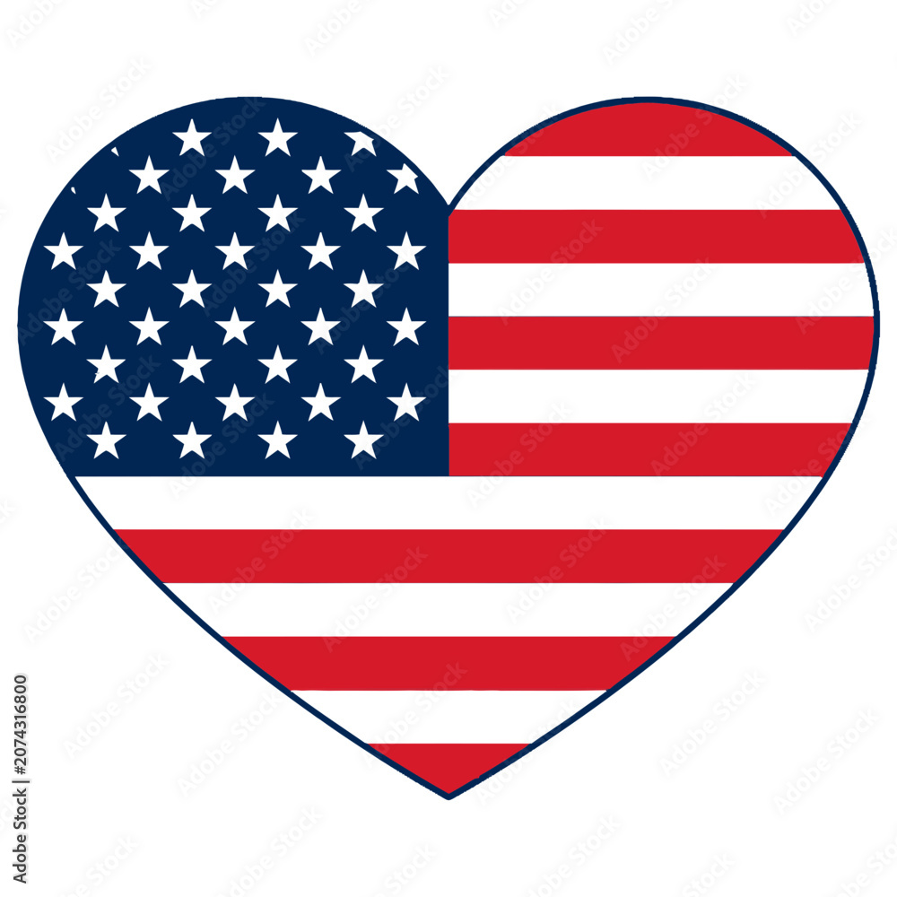 Fototapeta premium Heart Shape American Flag Symbol Patriotic Love Decoration Vector Illustration