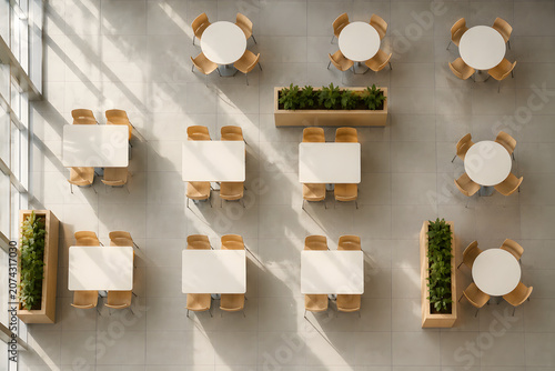 Top View Empty Food Court Seating Arrangement