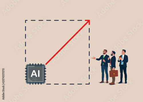 Scale Icon – small to the big artificial intelligence chip. Technology of ideas and global or use Ai for data analysis. Flat vector illustration 