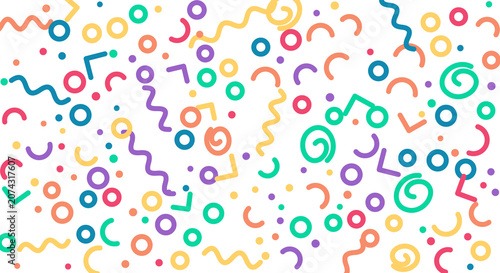 scattered festive confetti and abstract shapes on transparent background.