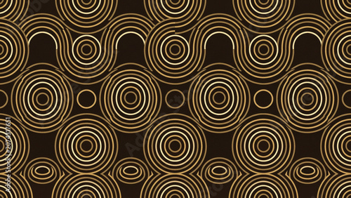 Luxury and Heritage Gold Art Deco Circle Seamless Pattern on Black Background Perfect for Background Banner Greeting Card Invitation Editorial
